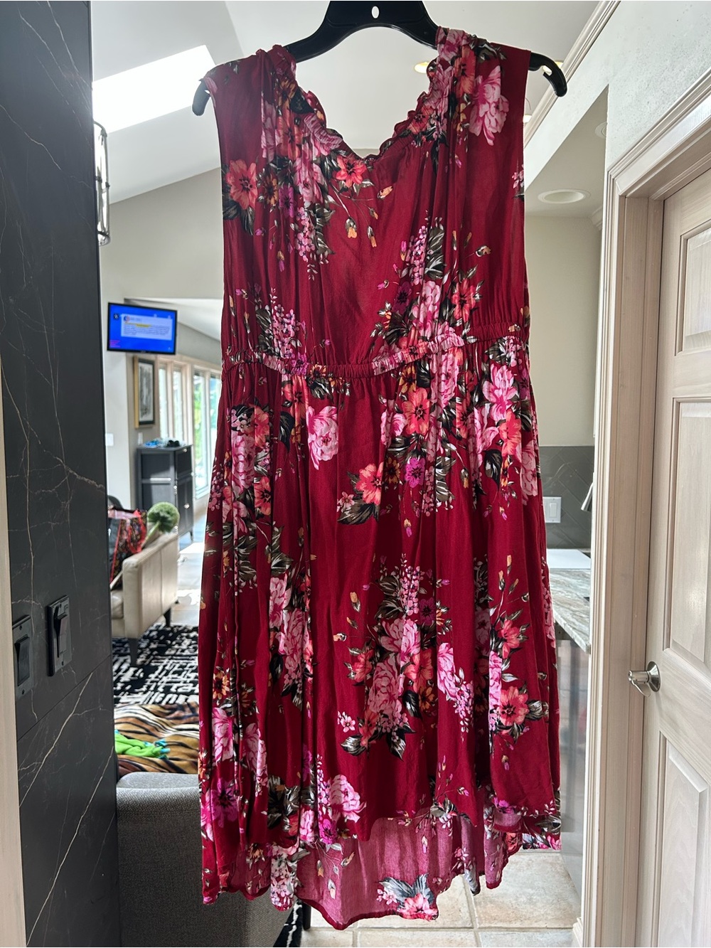 torrid Red Floral V-Neck Midi Dress with Pink Blooms - Picture 2 of 2